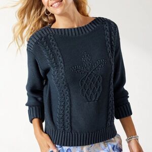 NWT TOMMY BAHAMA Sea Glass Pineapple Cable Sweater